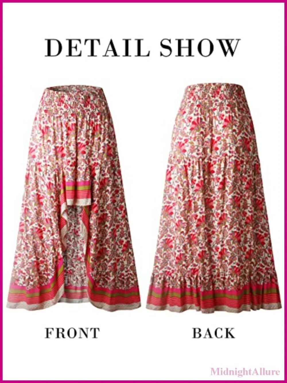 Boho Floral Elastic Waist Split Ruffle High Low Maxi Skirt